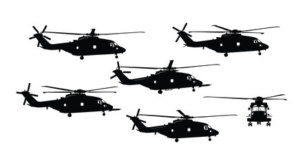Black helicopter silhouettes on white background high-quality © Nayem