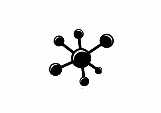 Black and white molecular structure icon.
