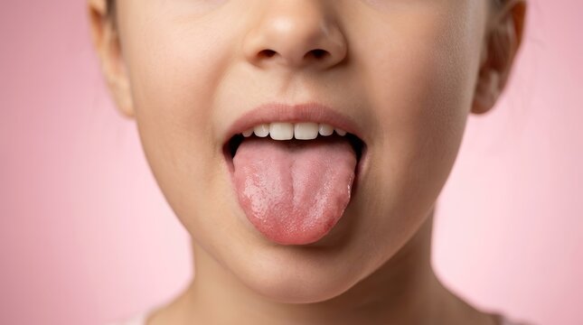 A child performing tongue exercises and speech therapy concept in a close up shot