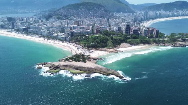 Ipanema, Arpoador beach and Arpoador rock with Copacabana in the background and the city of Rio de Janeiro