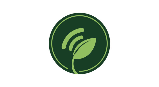 Vibrant green logo featuring a leaf and wireless signals, symbolizing sustainable technology, environmental connectivity, and healthy 'breathing' for a connected planet