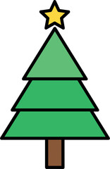 Fototapeta premium Simple Flat Green Christmas Tree with Yellow Star Topper and Brown Trunk for Holiday Festive and Seasonal Graphic Design