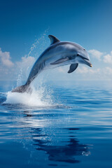 Fototapeta premium Dolphin jumping out of water. This oceanic mammal is one of the smartest in the world