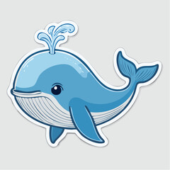 Naklejka premium Cute Cartoon Blue Whale Spouting Water