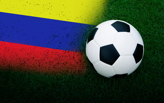 Football Colombia nation flag on Green Field , soccer supporters in tournament