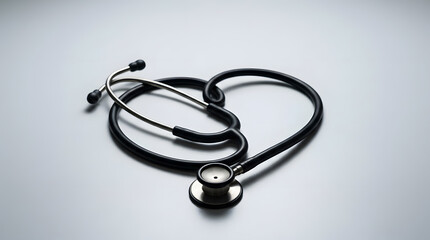 Fototapeta premium Stethoscope shaped like a heart on a clean surface with well being, stethoscope