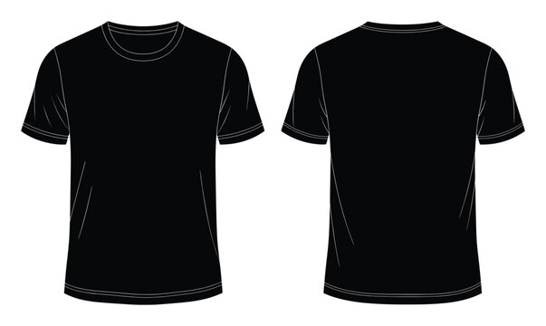 Blank black tshirt front and back views for apparel design and product mockup template