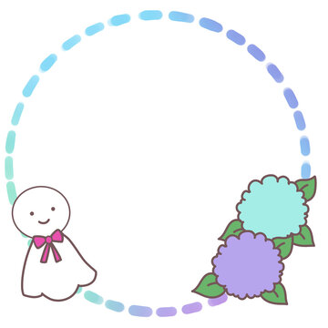 Cute teru teru bozu hydrangea dotted frame pink ribbon