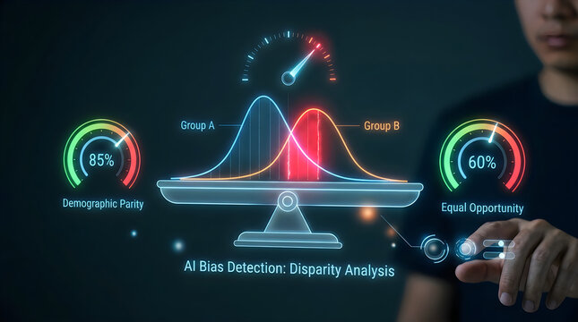 Data analyst reviewing artificial intelligence bias in algorithm model