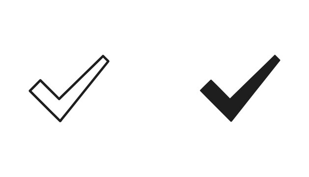 Minimalist check mark symbols in outline and solid black vector styles for user interface design and task management applications