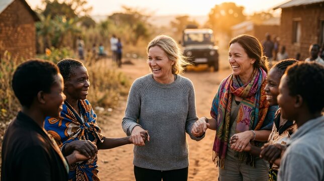 A group of Christians engaged in a mission trip serving others with compassion and joy.