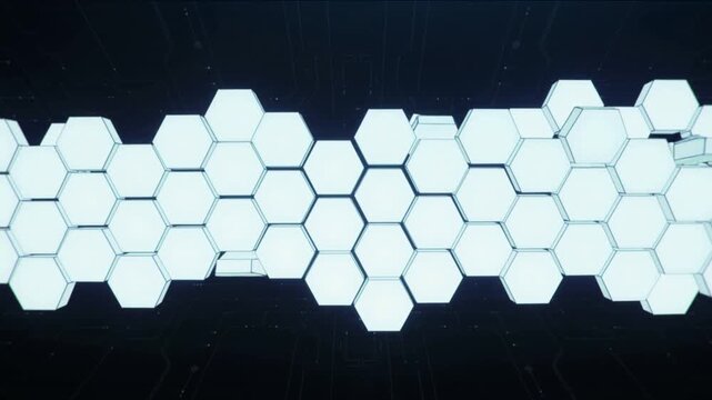 Close-up of white hexagons arranged in a honeycomb pattern on a dark background