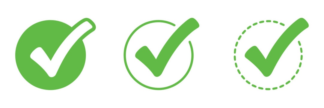 Green check mark icon set with validation symbols for success and approval concepts.