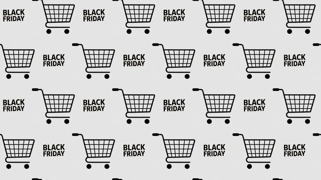 Black Friday Text and Shopping Cart Seamless Pattern Background, holiday shopping and massive discount concept.