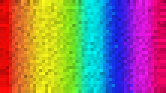 Colorful RGB Rainbow Spectrum Gradient Background With Squares Pixelated Effect Vector Illustration
