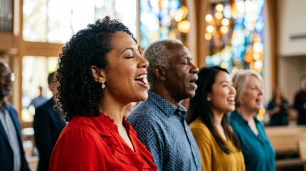 Obraz premium A diverse choir singing together at a spiritual gathering in inclusive communities.