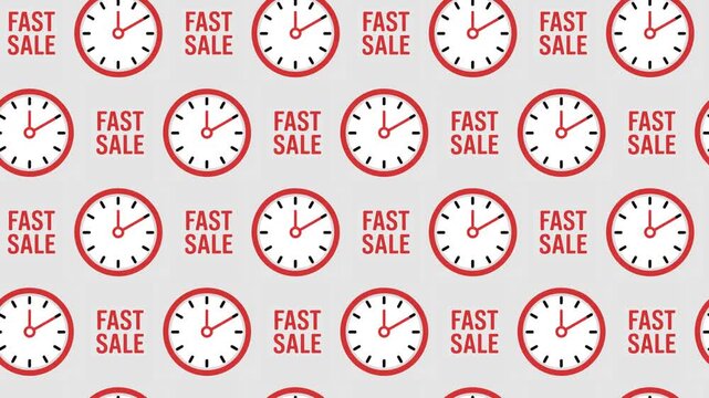 Fast Sale Text and Analog Clock Seamless Pattern Background, limited time offer and urgent deal concept.