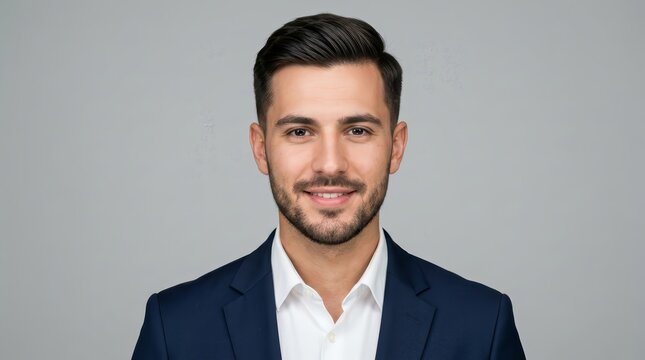Passport photo of a smiling young man for an ID card.