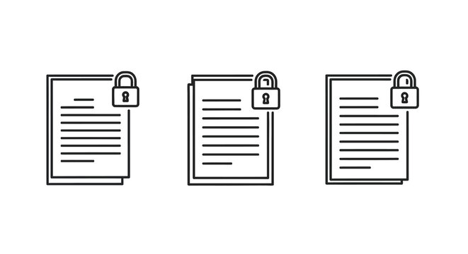 Locked document icons set linear style on white background