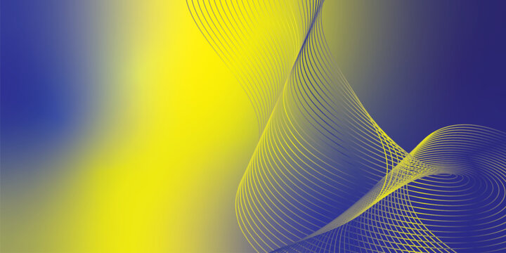 Abstract yellow and navy blue tech wallpaper with smooth flowing gradient lines in blue and pink, modern digital aesthetic design