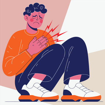 man experiencing heart pain clutching his chest in discomfort high quality