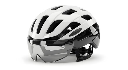 Fototapeta premium Modern Cycling Helmet On White Solid Background, Designed For Safety, Comfort, And Aerodynamic Performance, Ideal For Road Biking, Mountain Cycling, And Everyday Rider Protection