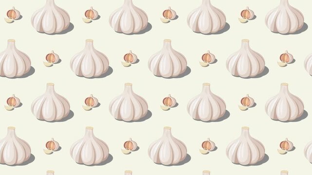 Whole Garlic Bulbs and Cloves Seamless Pattern Background, cooking ingredient and natural flavoring concept.