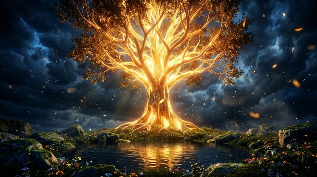 The creation of the world and all living things by God as described in the book of Genesis.