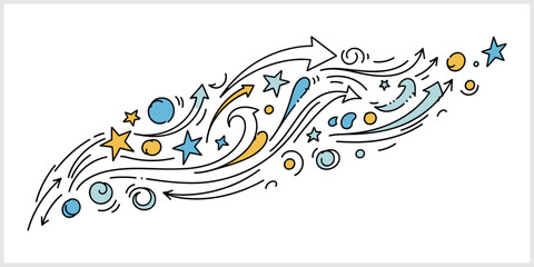 Fototapeta premium Dynamic Flow of Arrows and Stars Doodle