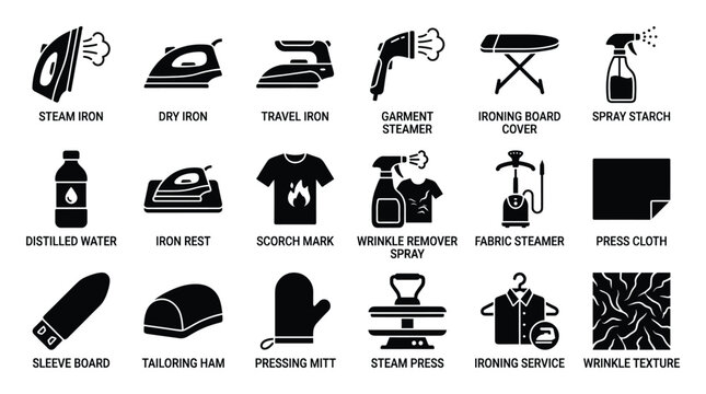 Household ironing tools and garment care items for laundry and textile maintenance