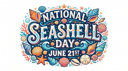 Obraz premium National Seashell Day graphic with colorful seashells and starfish