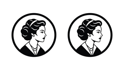 Vintage lady silhouette profile portrait in circular frame in black and white vector style for classic branding and elegant design projects © Vertex