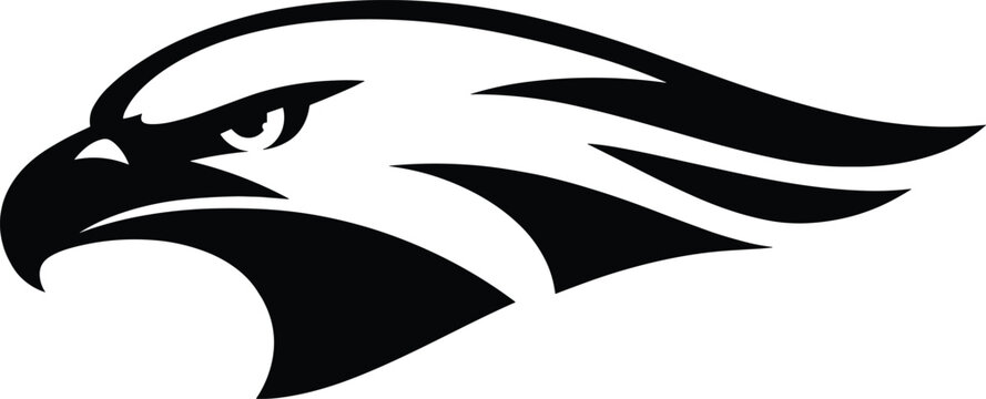 Stylized black hawk head profile silhouette vector illustration isolated on white background.