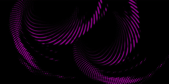 Swirling blue abstract pattern of dots creating a vortex or spiral effect on a white background