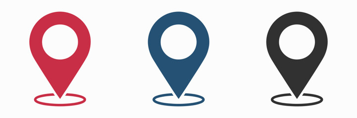 Map label icon set with multicolored pins for navigation and location services. © Creative Canvas