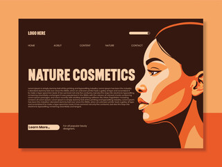 Nature cosmetics website landing page template featuring a beautiful woman profile portrait © KaziSharmina