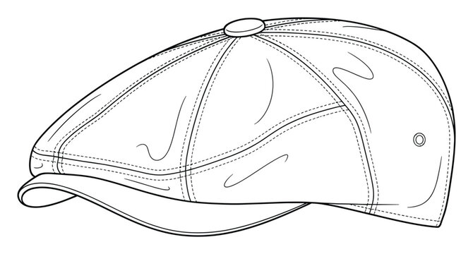 Classic flat cap outline vector drawing for menswear fashion accessory design projects