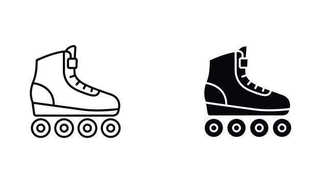 Roller skate icon set featuring line art and solid black silhouette for sports branding