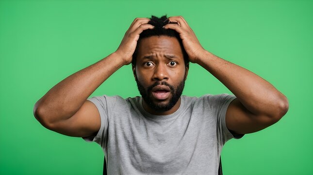 Stressed black man with hands on head