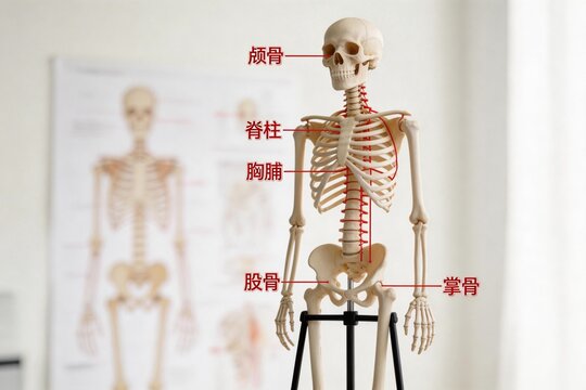 Human skeleton model with labeled bones