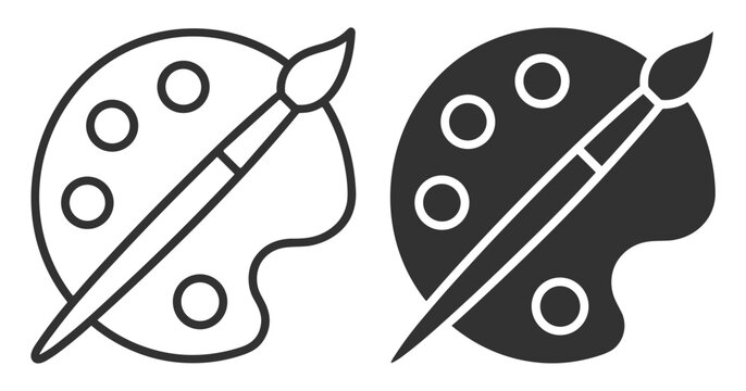 paint palette and brush icon set, vector illustration for art supplies and creativity on transparent background