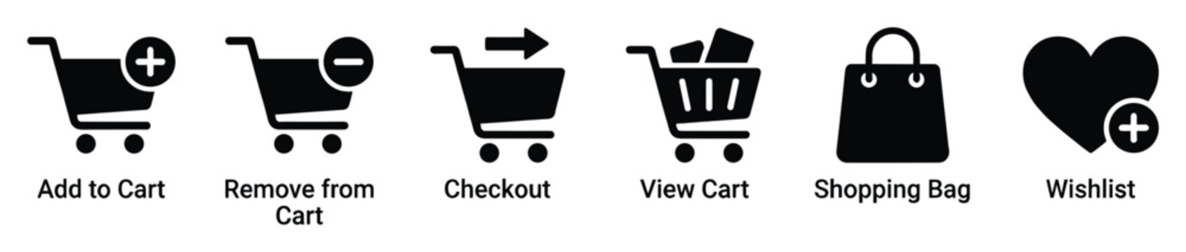 Essential ecommerce shopping cart and wishlist icons for online store user interface design