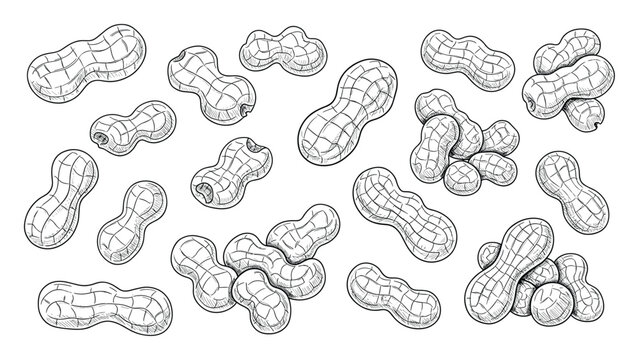 Hand drawn sketch of whole peanuts in shells for food packaging or healthy eating concepts