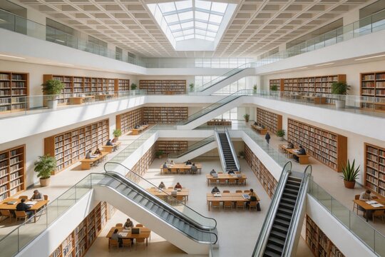 Modern multilevel library interior