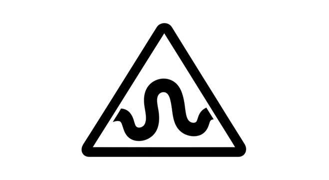 Winding Road Ahead Traffic Sign Black and White Icon.