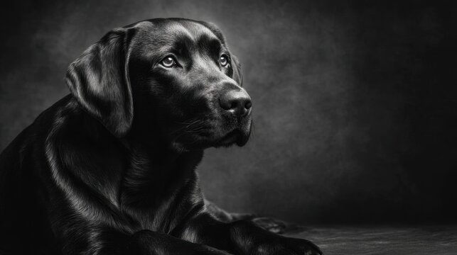 Black Labrador Retriever in Profile with Soft Lighting and Dark Background, Elegant and Calm Expression