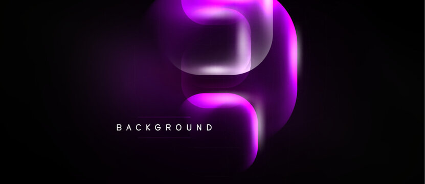Abstract purple layers create flowing shapes. Dark background emphasizes bright, dynamic curves. Modern design element for digital projects.