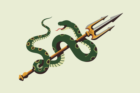 Snake Vector Coiled Around Trident Weapon Illustration Creative Design Template 