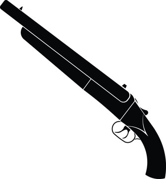 Vector silhouette of a sawn-off shotgun with a wooden butt isolated on a white background. Shotgun vector illustration.