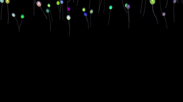 Multicolored Balloons
Multicolored balloons flying against a transparent background. From bottom to top. Appearance and disappearance. Beginning and ending. Alpha channel.